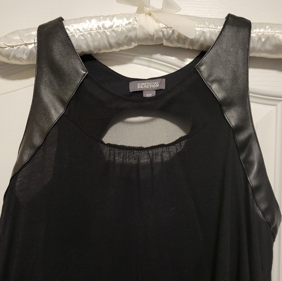 Sleeveless top, faux leather trim, Sz small, black. Longer in length - Picture 2 of 6